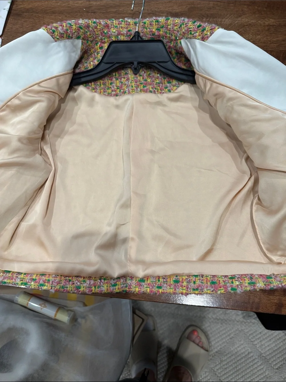 English Factory Pink Multicolor Tweed Cropped Jacket with White Collar